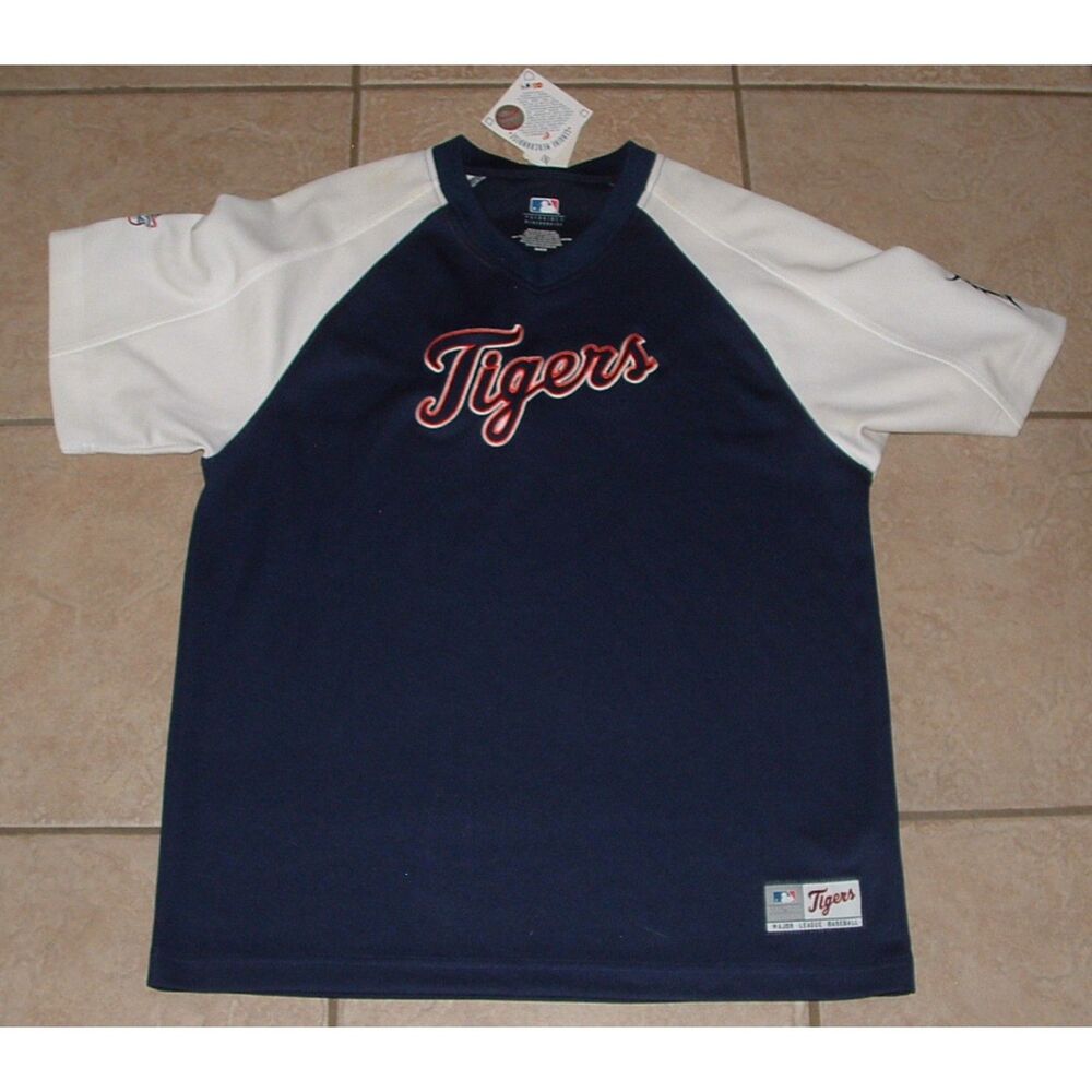 NEW NWT Mens Sz Medium Navy Blue MLB DETROIT TIGERS Embroidered Baseball Shirt